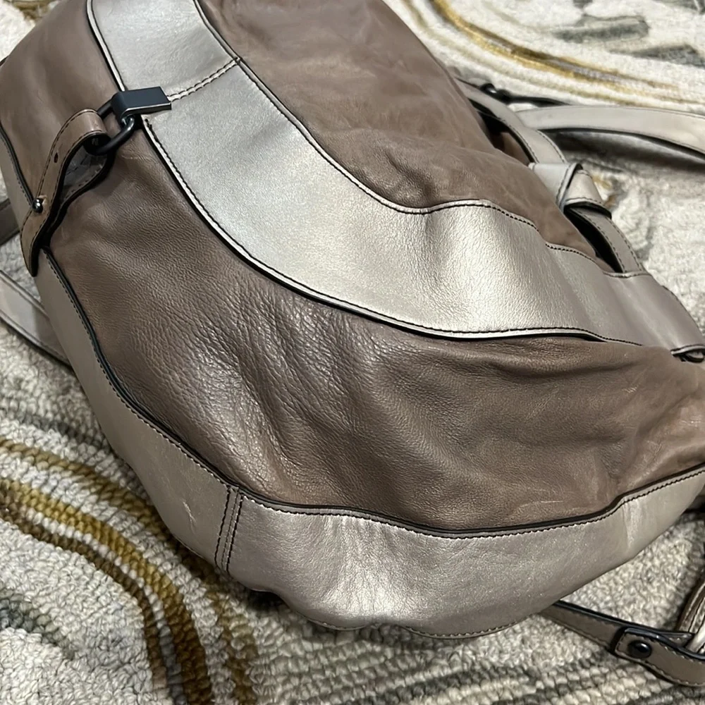 💕 Kooba taupe gray silver soft leather x large satchel shoulder bag